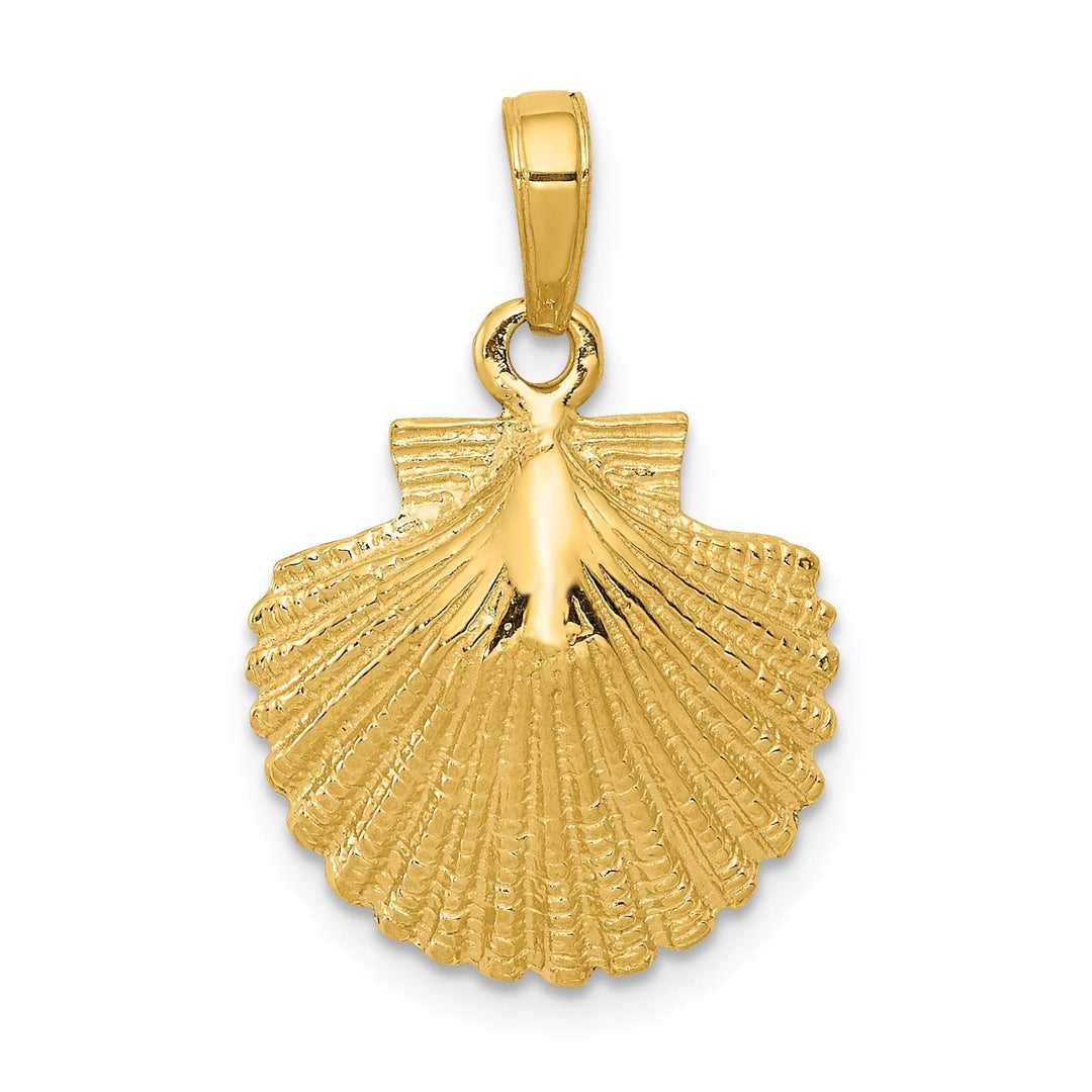 14k Yellow Gold Solid Texture Polished Finish Scallop Sea Shell Charm Pendant