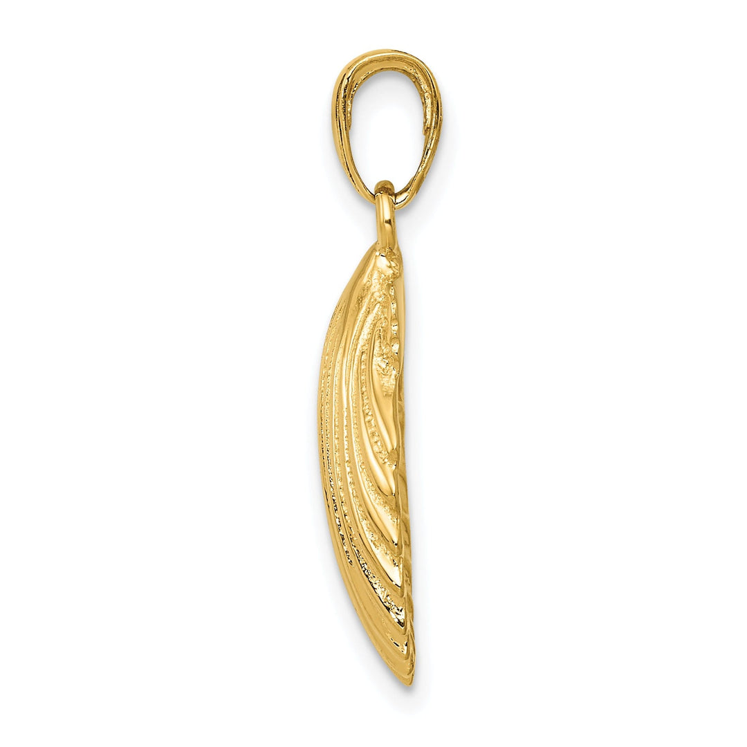 14k Yellow Gold Textured Polished Finish Solid Scallop SeaShell Charm Pendant