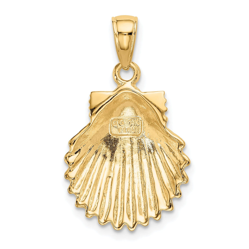 14k Yellow Gold Textured Polished Finish Solid Scallop SeaShell Charm Pendant