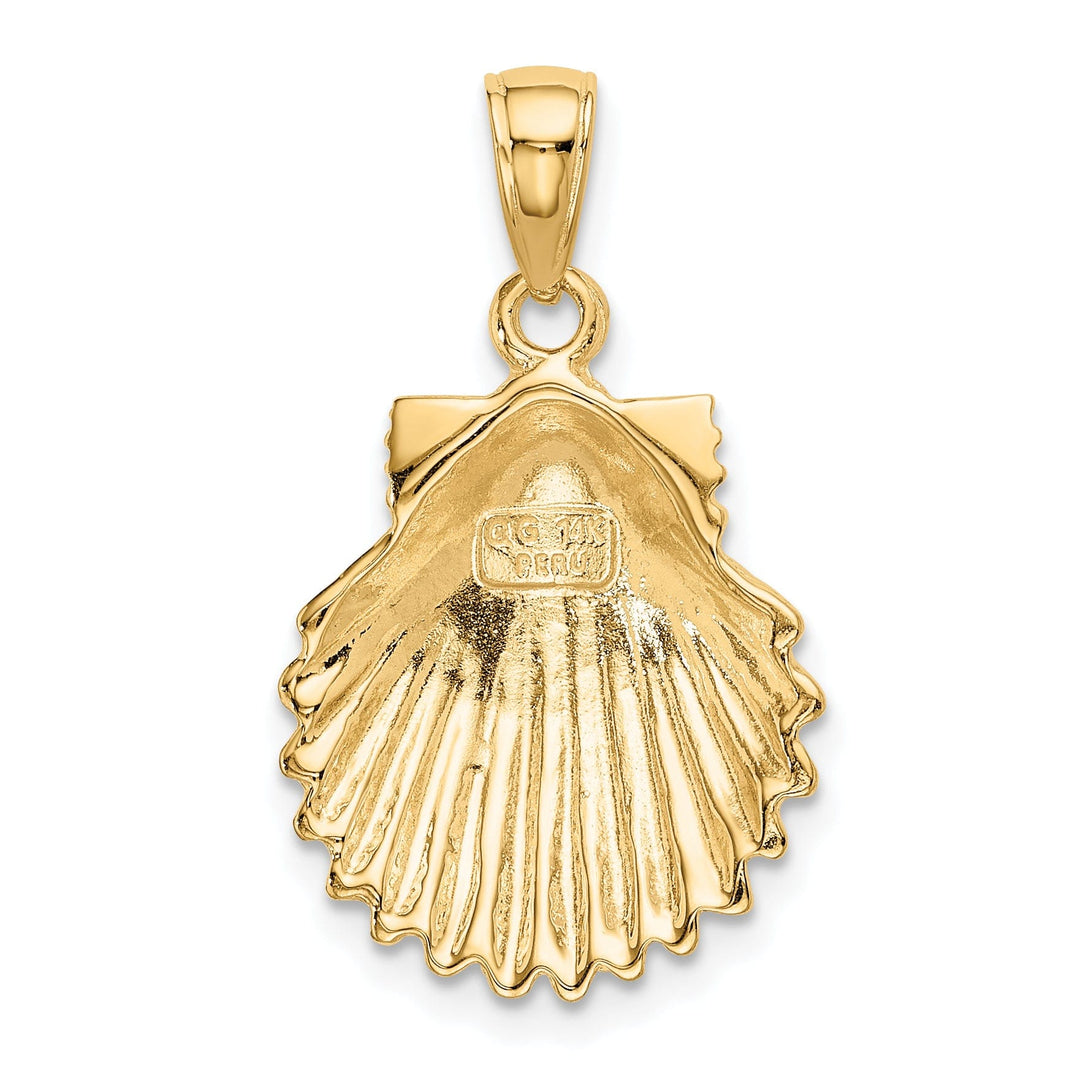 14k Yellow Gold Textured Polished Finish Solid Scallop SeaShell Charm Pendant