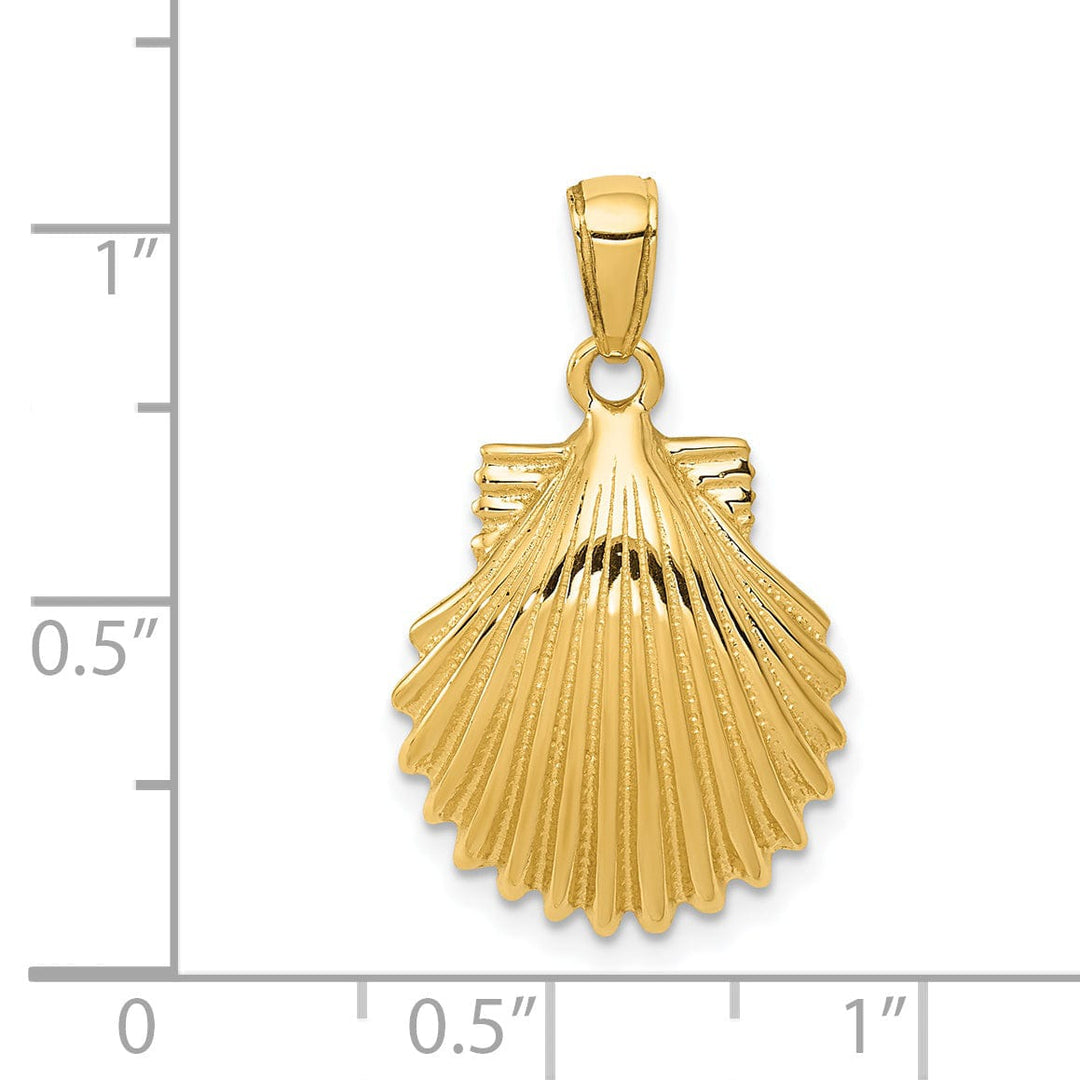 14k Yellow Gold Textured Polished Finish Solid Scallop SeaShell Charm Pendant