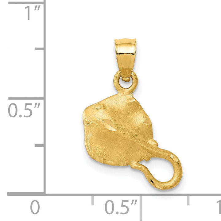 14K Yellow Gold Solid Casted Open Back Diamond-cut Polished Finish Men's Stingray Charm Pendant