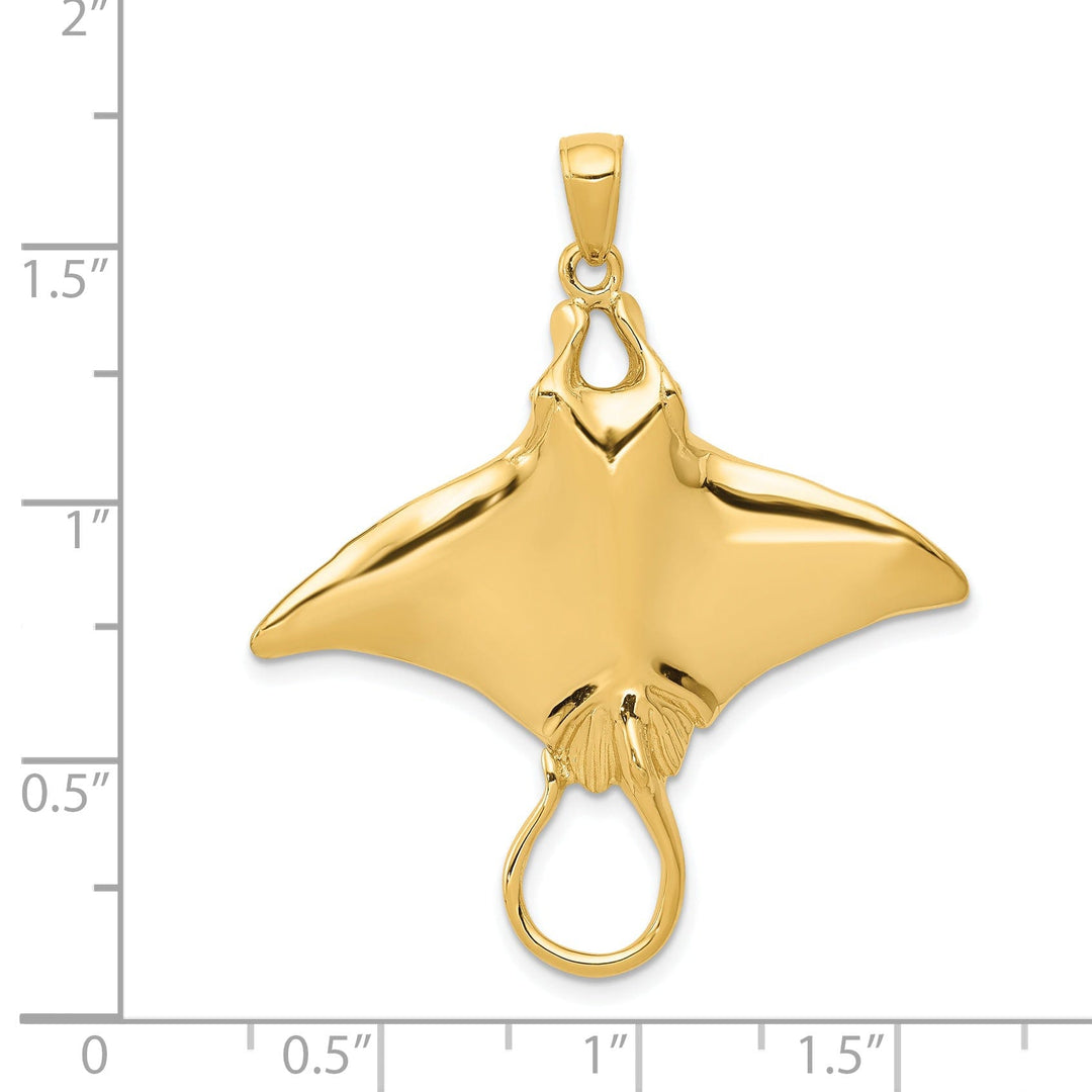 14k Yellow Gold Casted Solid Polished Finish Men's Manta Ray Charm Pendant