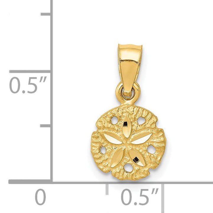 14K Yellow Gold Solid Polished Texture Finish Sea Sand Dollar Charm Pendant