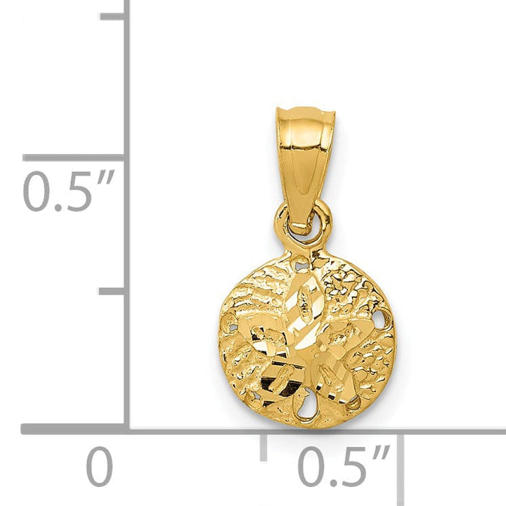 14K Yellow Gold Polished Textured Finish Solid Sea Sand Dollar Charm Pendant