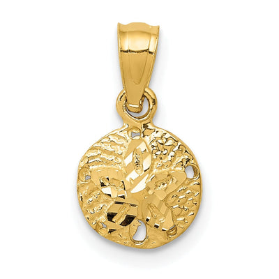 14K Yellow Gold Polished Textured Finish Solid Sea Sand Dollar Charm Pendant