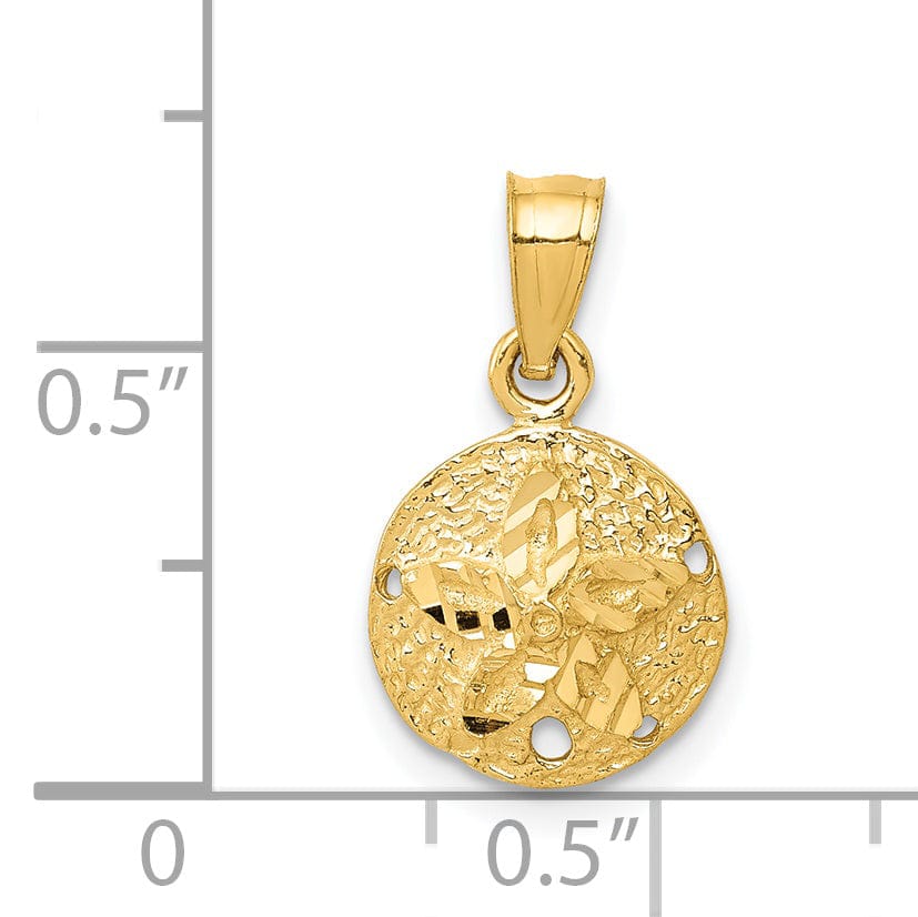 14K Yellow Gold Polished Texture Finish Solid Sea Sand Dollar Charm Pendant