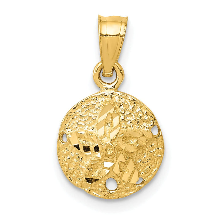 14K Yellow Gold Polished Texture Finish Solid Sea Sand Dollar Charm Pendant