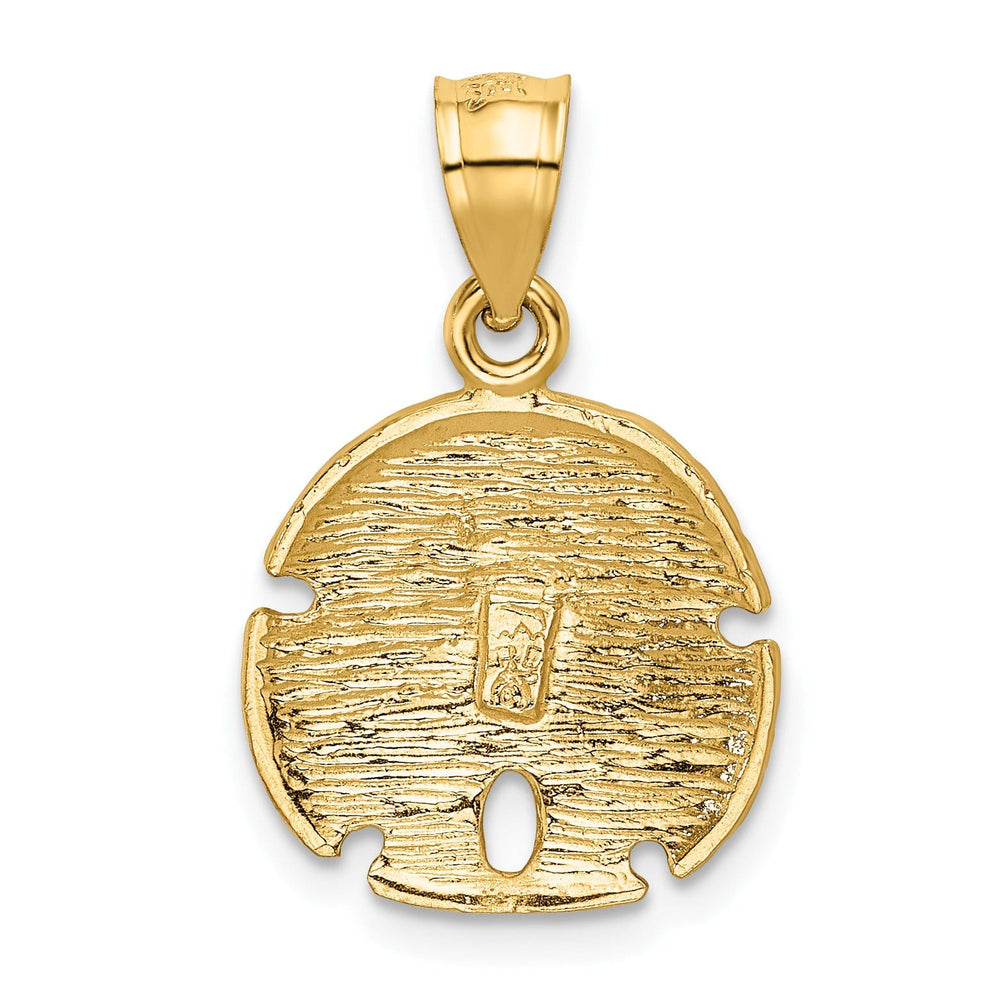 14K Yellow Gold Polished Brushed Diamond Cut Finish Solid Sea Sand Dollar Charm Pendant