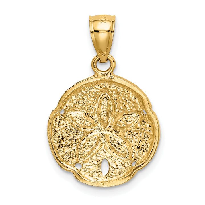 14K Yellow Gold Polish Textured Finish Solid Sea Sand Dollar Charm Pendant