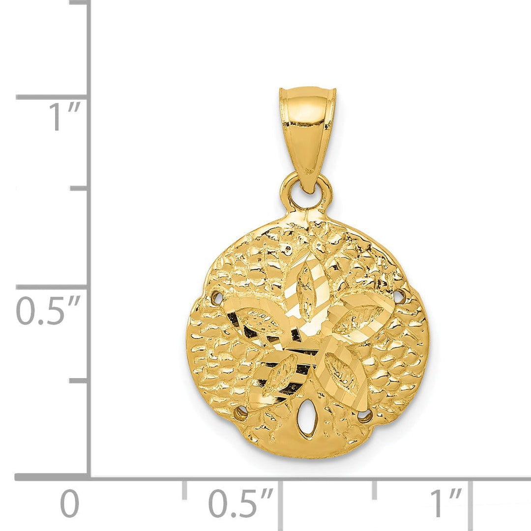 14K Yellow Gold Polish Textured Finish Solid Sea Sand Dollar Charm Pendant