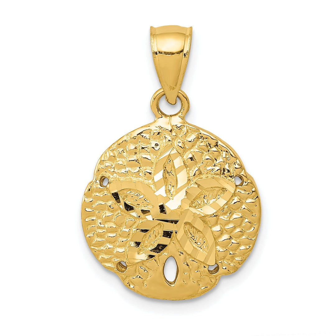 14K Yellow Gold Polish Textured Finish Solid Sea Sand Dollar Charm Pendant