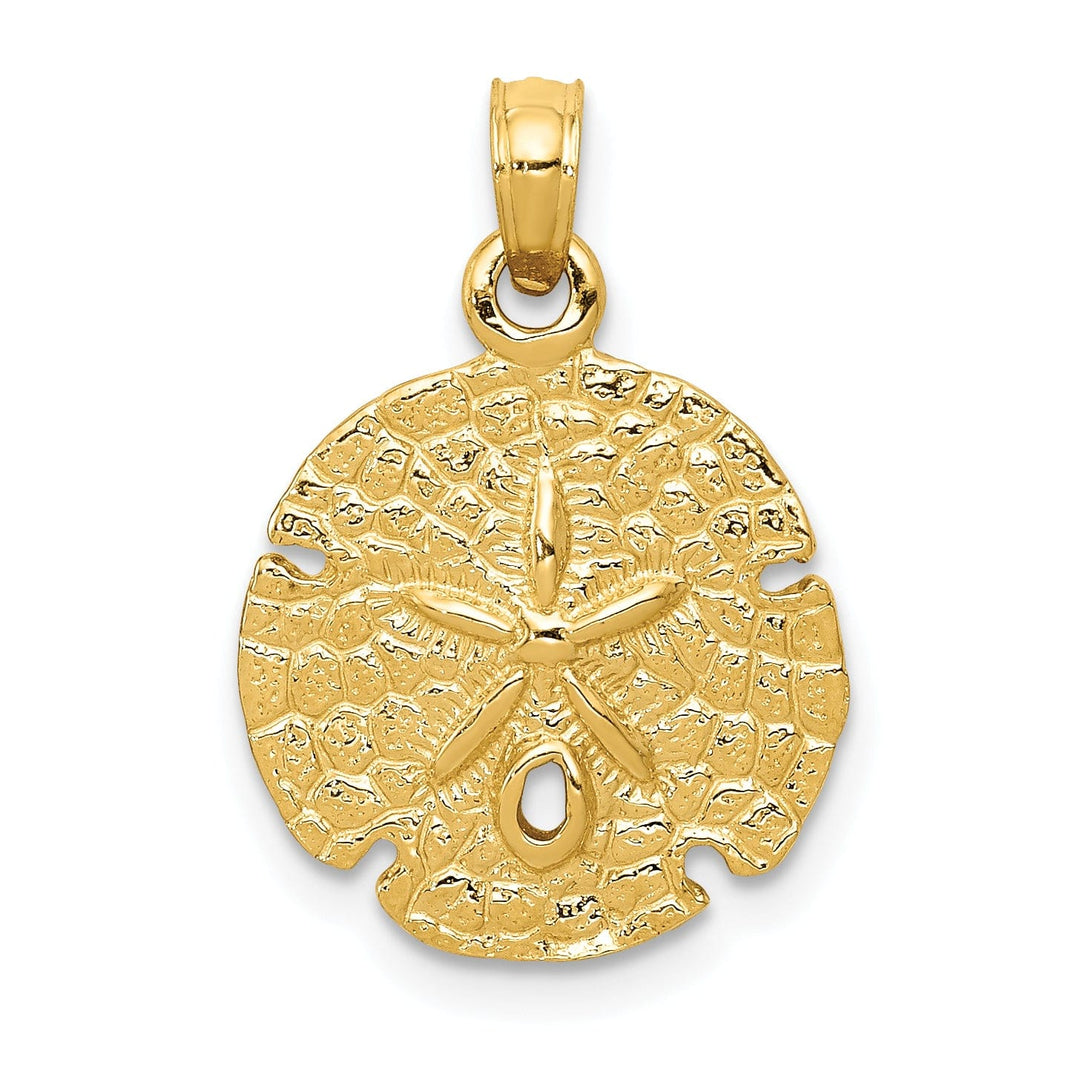 14K Yellow Gold Solid Polished Textured Finish Sand Sea Dollar Charm Pendant