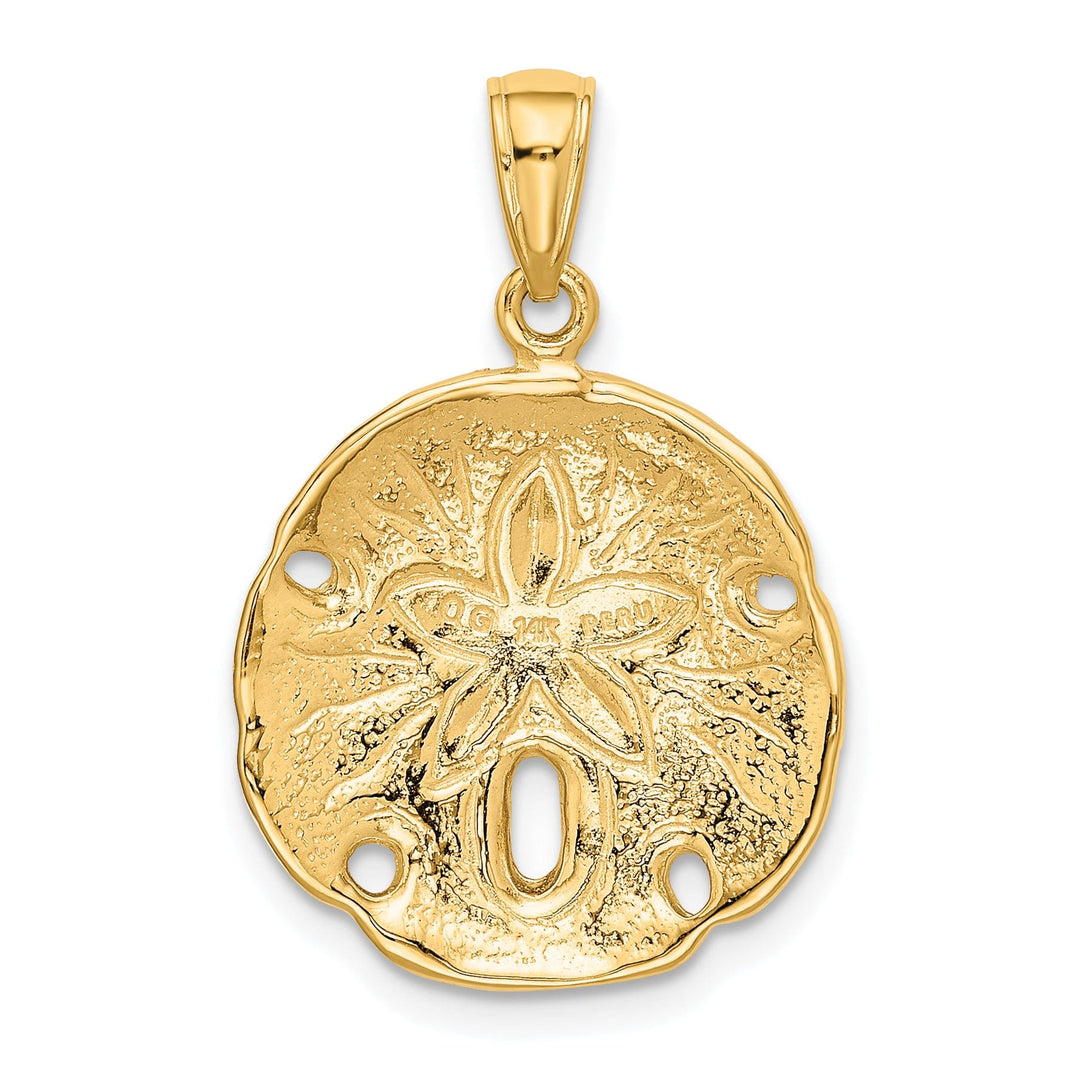 14k Yellow Gold Solid Texture Polished Finish Men's Sand Dollar Charm Pendant