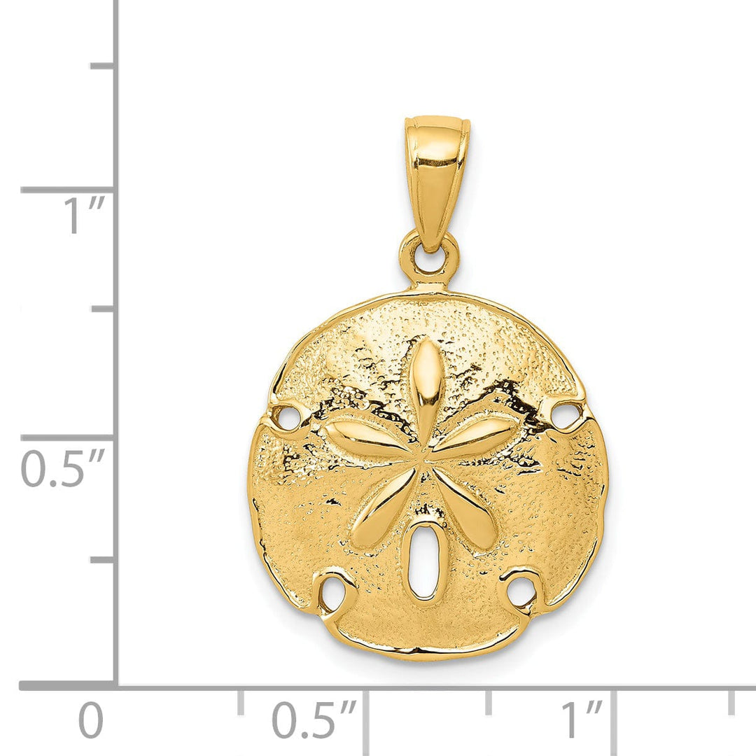 14k Yellow Gold Solid Texture Polished Finish Men's Sand Dollar Charm Pendant