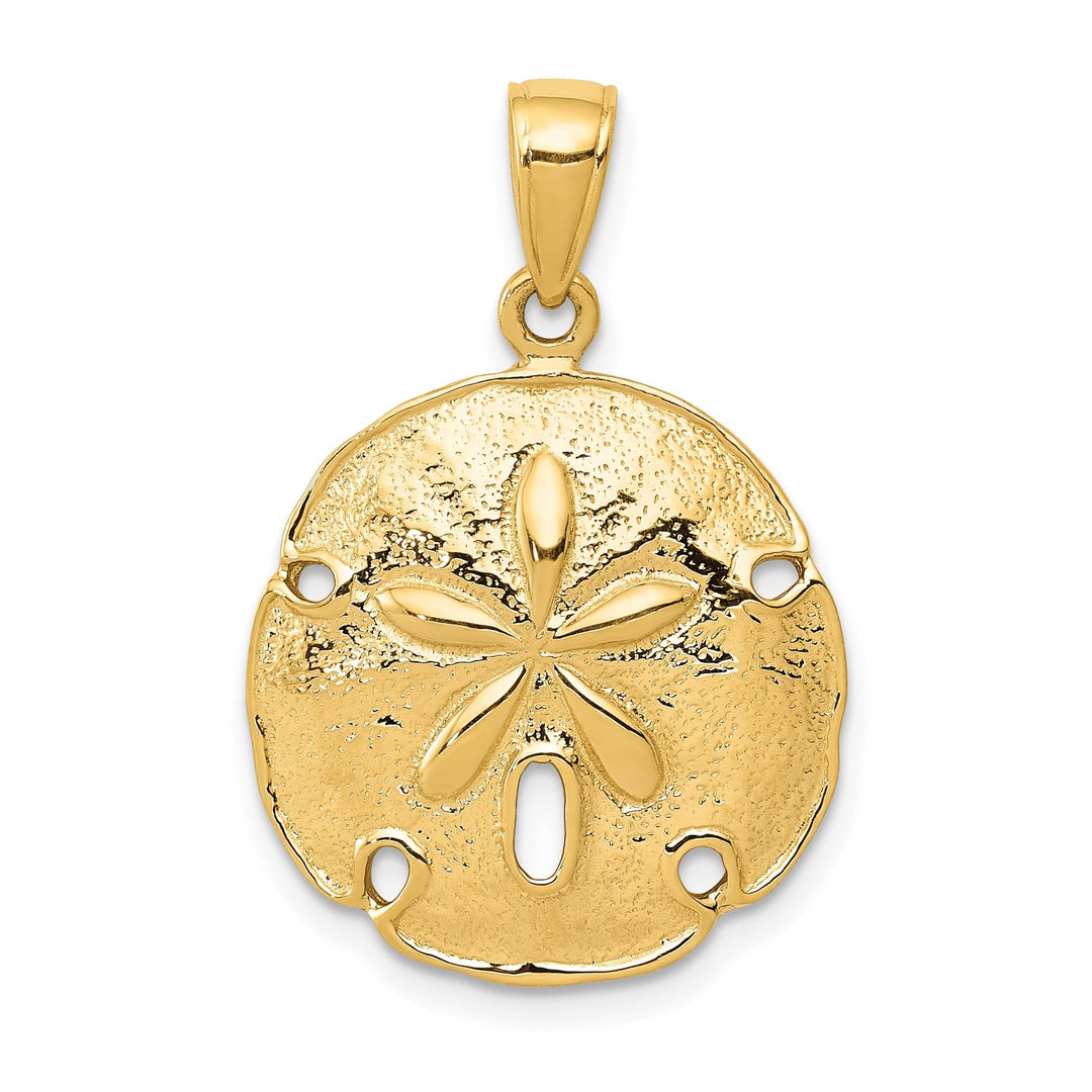 14k Yellow Gold Solid Texture Polished Finish Men's Sand Dollar Charm Pendant