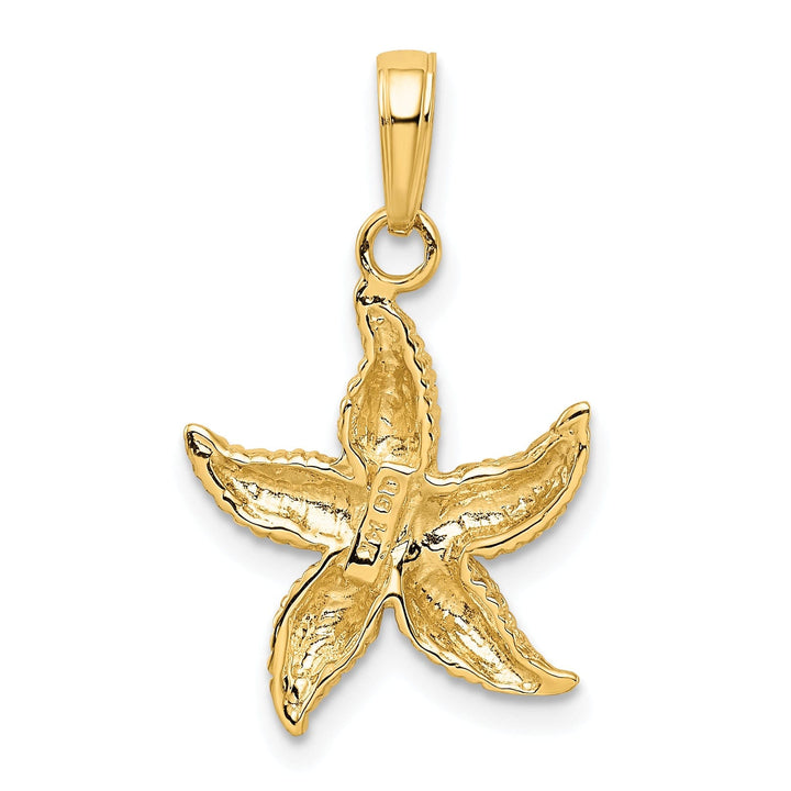 14K Yellow Gold Solid Polished Texture Finish Beaded Design Starfish Charm Pendant