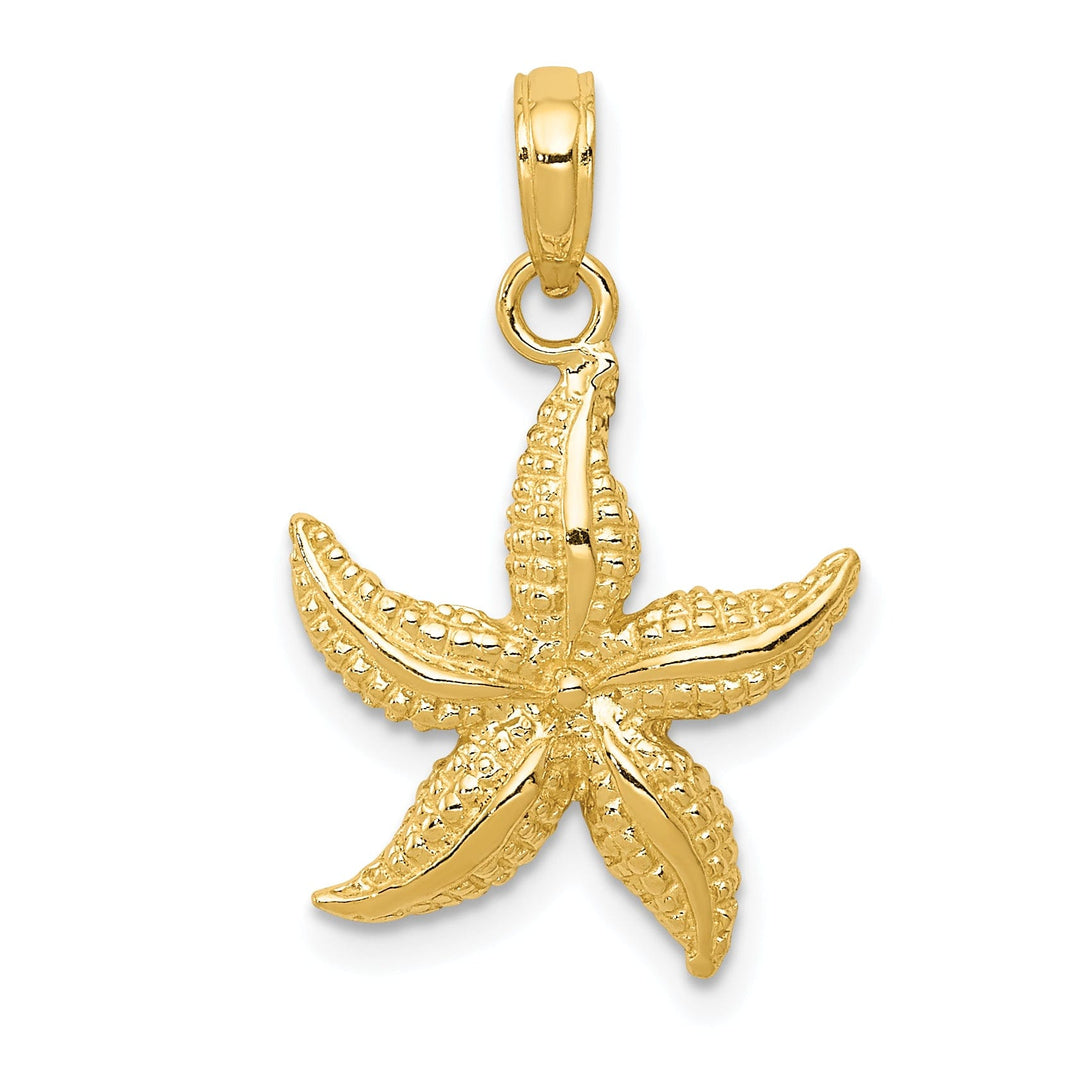 14K Yellow Gold Solid Polished Texture Finish Beaded Design Starfish Charm Pendant
