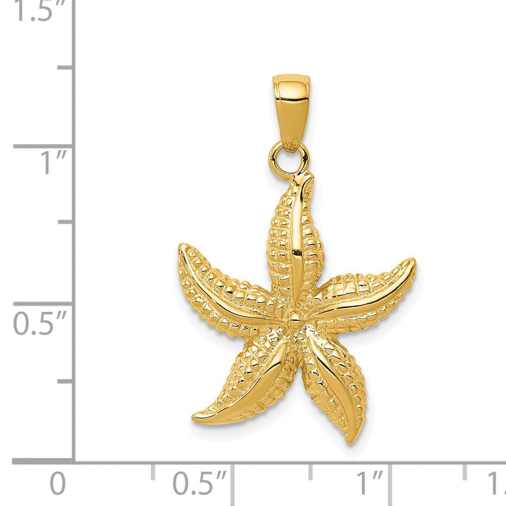 14k Yellow Gold Solid Textured Polished Finish Men's Starfish Charm Pendant