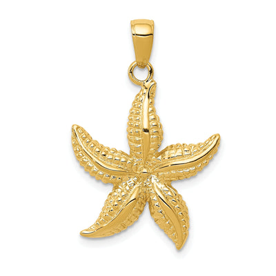 14k Yellow Gold Solid Textured Polished Finish Men's Starfish Charm Pendant