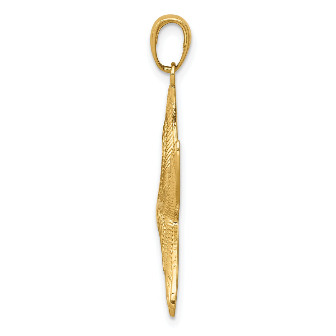 14K Yellow Gold Solid Polished Diamond Cut Finish Starfish Charm Pendant