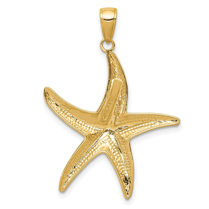 14K Yellow Gold Solid Polished Diamond Cut Finish Starfish Charm Pendant