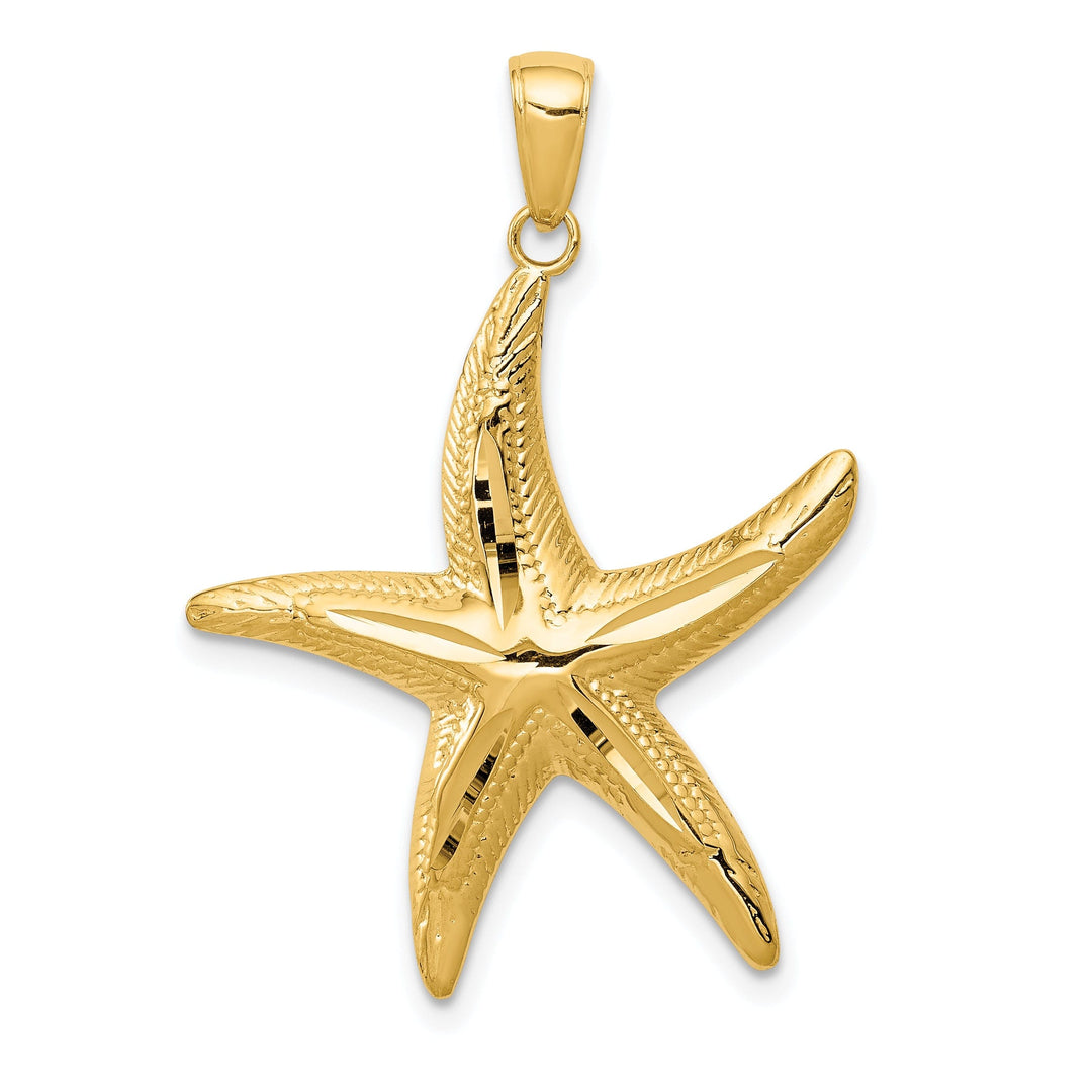 14K Yellow Gold Solid Polished Diamond Cut Finish Starfish Charm Pendant