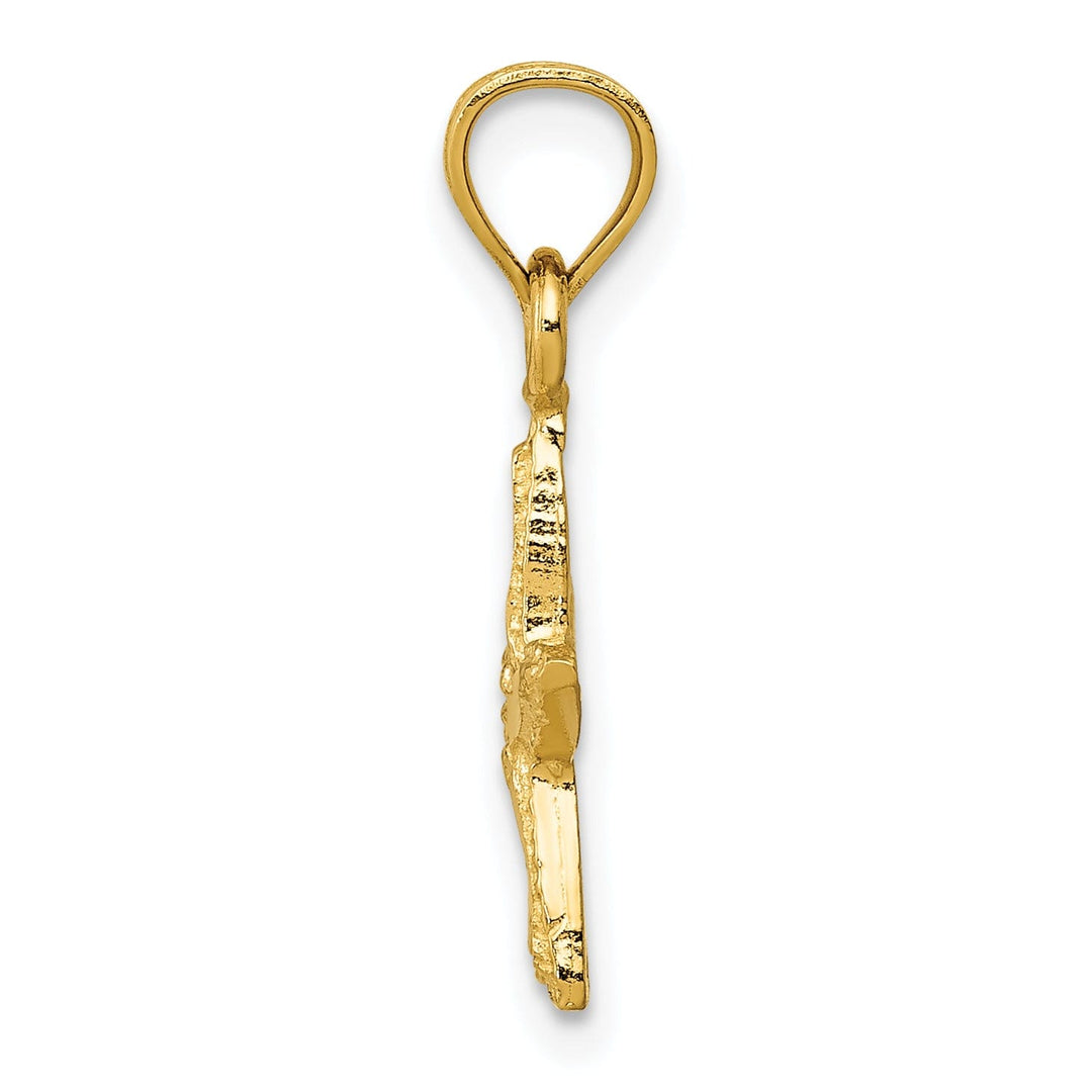 14K Yellow Gold Solid Diamond Cut Polished Finish Starfish Charm Pendant