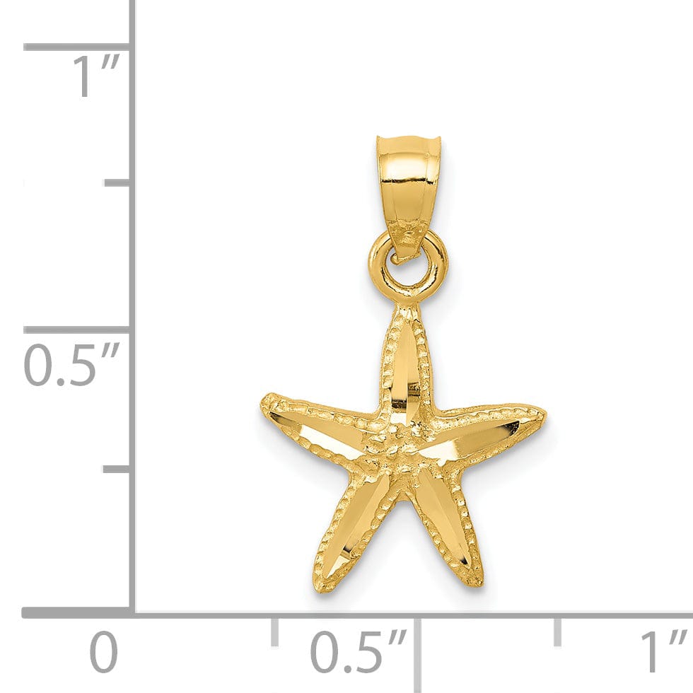 14K Yellow Gold Solid Diamond Cut Polished Finish Starfish Charm Pendant