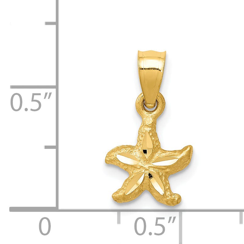 14K Yellow Gold Solid Textured Diamond Cut Polished Finish Starfish Charm Pendant
