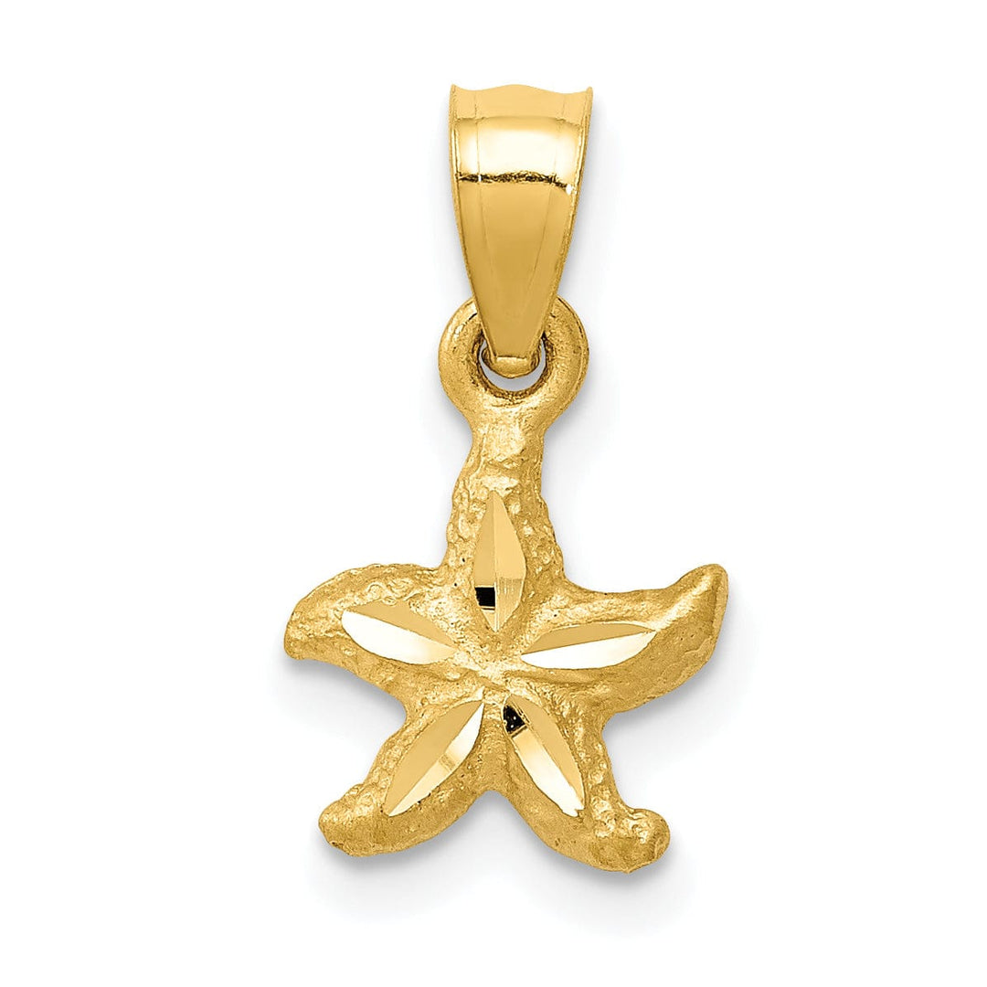 14K Yellow Gold Solid Textured Diamond Cut Polished Finish Starfish Charm Pendant