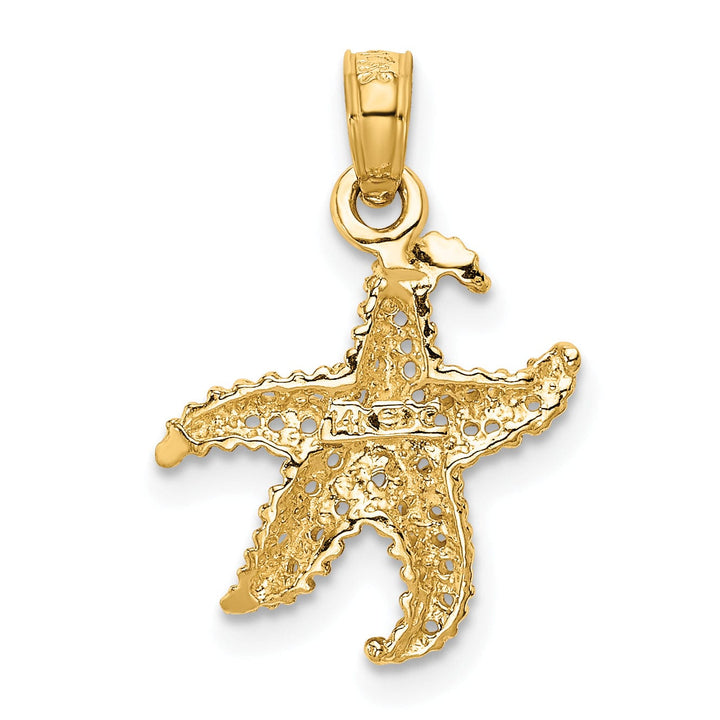 14K Yellow Gold Polished Texture Finish Solid Beaded Design Starfish Charm Pendant