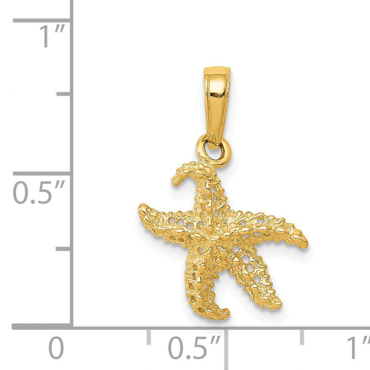 14K Yellow Gold Polished Texture Finish Solid Beaded Design Starfish Charm Pendant