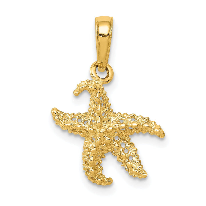 14K Yellow Gold Polished Texture Finish Solid Beaded Design Starfish Charm Pendant