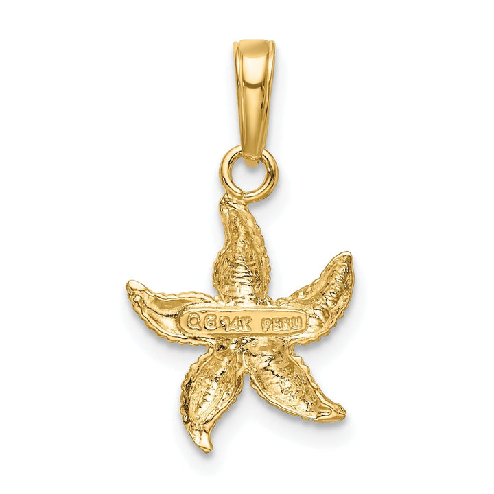 14K Yellow Gold, White Rhodium Solid Textured Polished Finish Starfish Charm Pendant