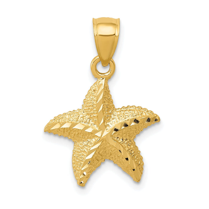 14K Yellow Gold Solid Texture Polished Finished Starfish Charm Pendant