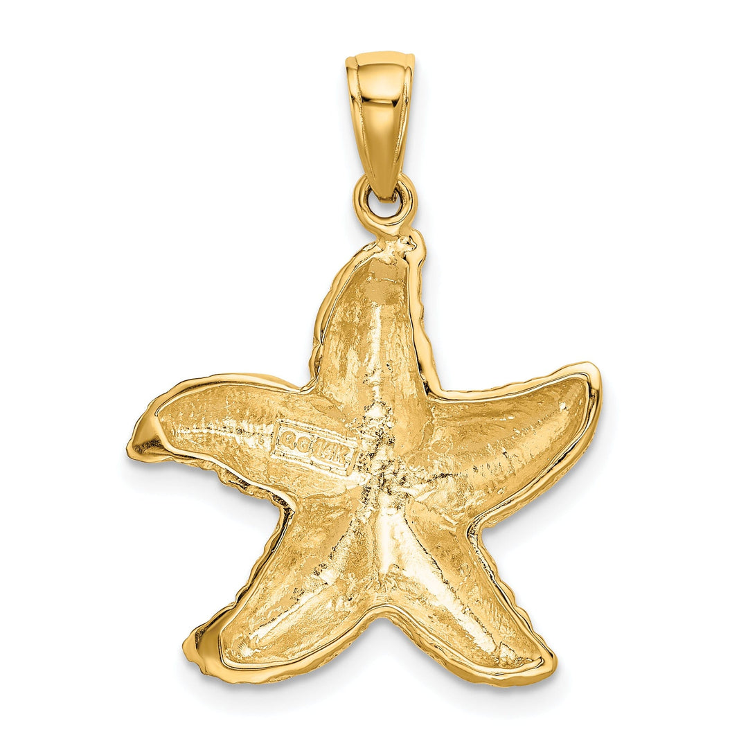 14K Yellow Gold Solid Texture Polished Finish Starfish Charm Pendant