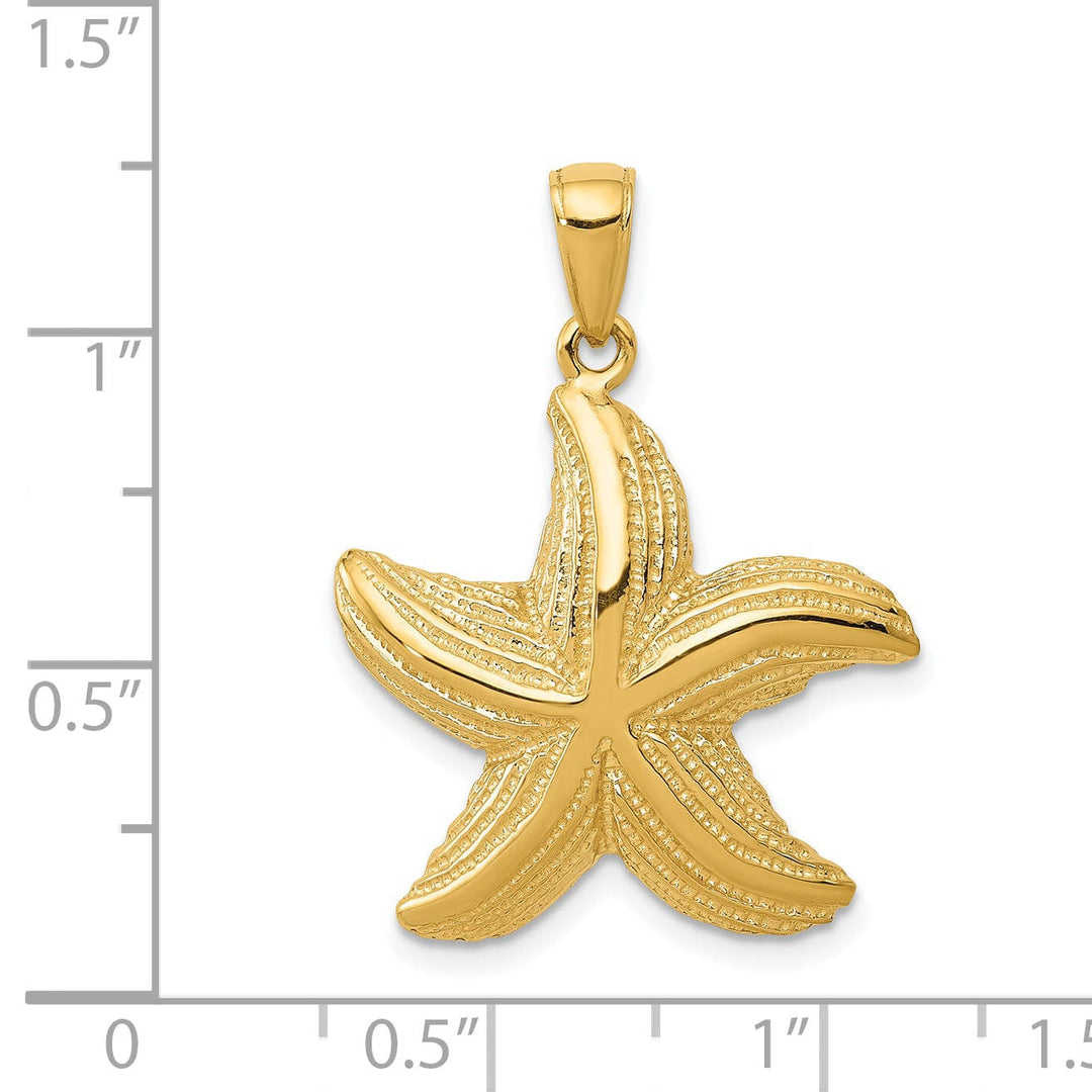 14K Yellow Gold Solid Texture Polished Finish Starfish Charm Pendant