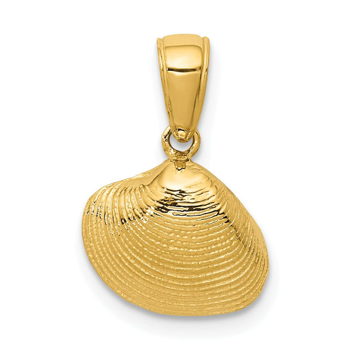 14k Yellow Gold Solid Polished Textured Finish Small Size Clam Shell Charm Pendant