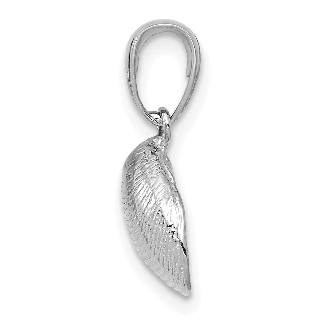 14k White Gold Solid Polished Textured Finish Small Size Clam Shell Charm Pendant