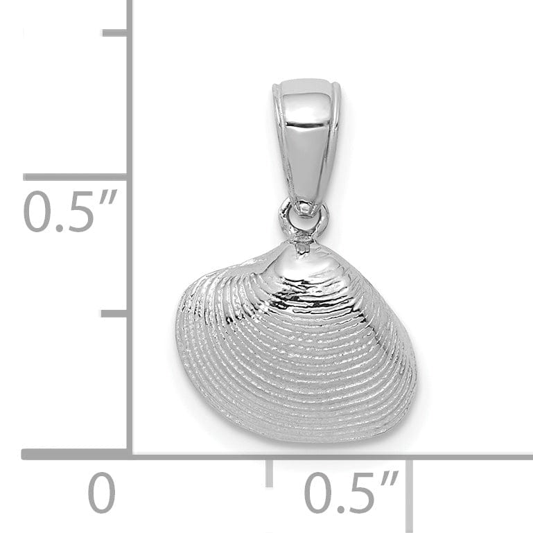 14k White Gold Solid Polished Textured Finish Small Size Clam Shell Charm Pendant
