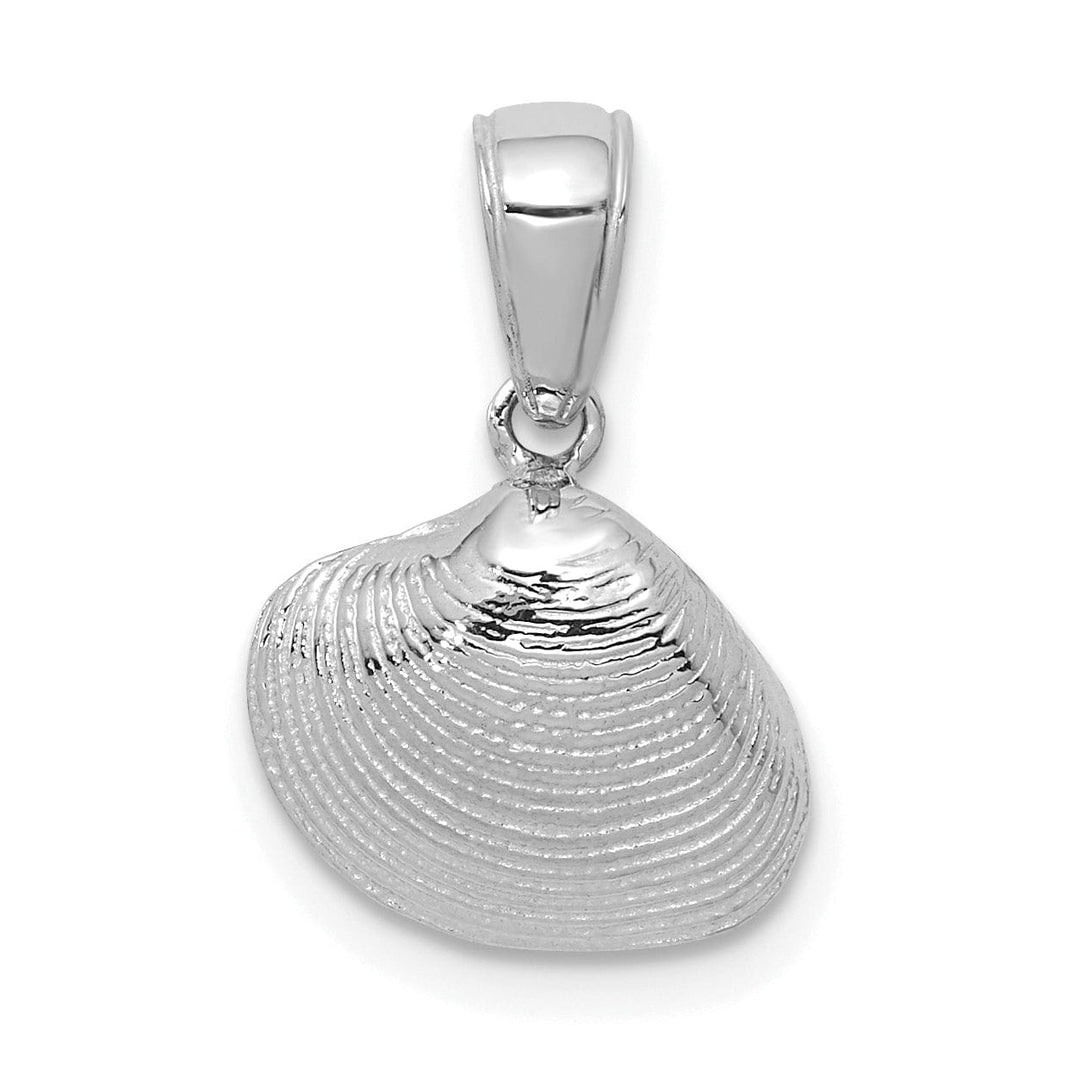 14k White Gold Solid Polished Textured Finish Small Size Clam Shell Charm Pendant