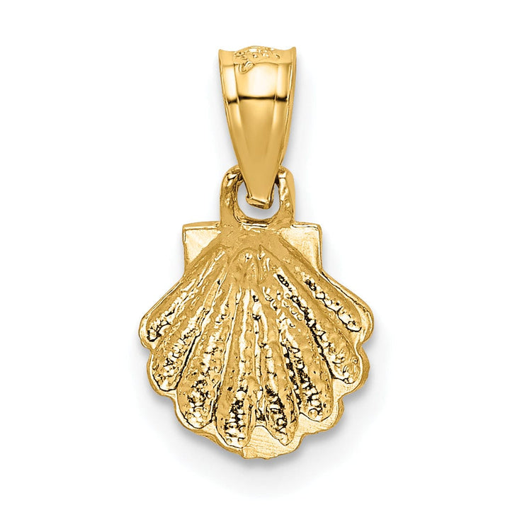 14K Yellow Gold Solid Brushed Polished Finish Sea Scallop Shell Charm Pendant