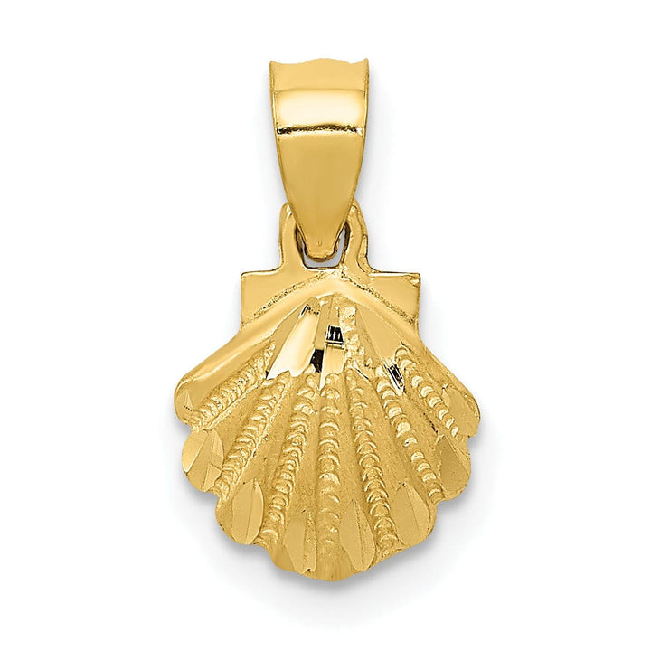 14K Yellow Gold Solid Brushed Polished Finish Sea Scallop Shell Charm Pendant