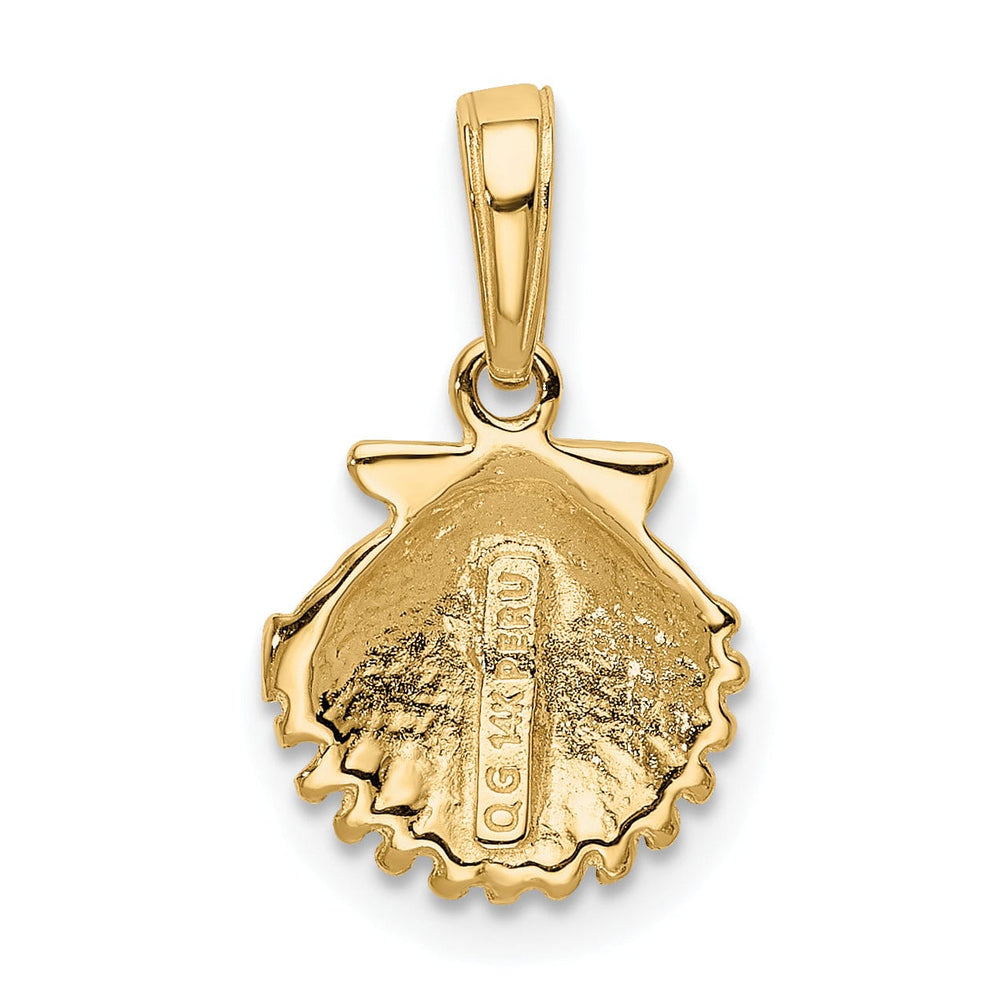 14K Yellow Gold Solid Textured Polished Finish Sea Scallop Shell Charm Pendant