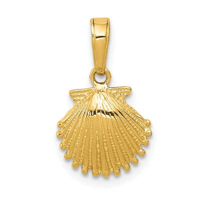 14K Yellow Gold Solid Textured Polished Finish Sea Scallop Shell Charm Pendant