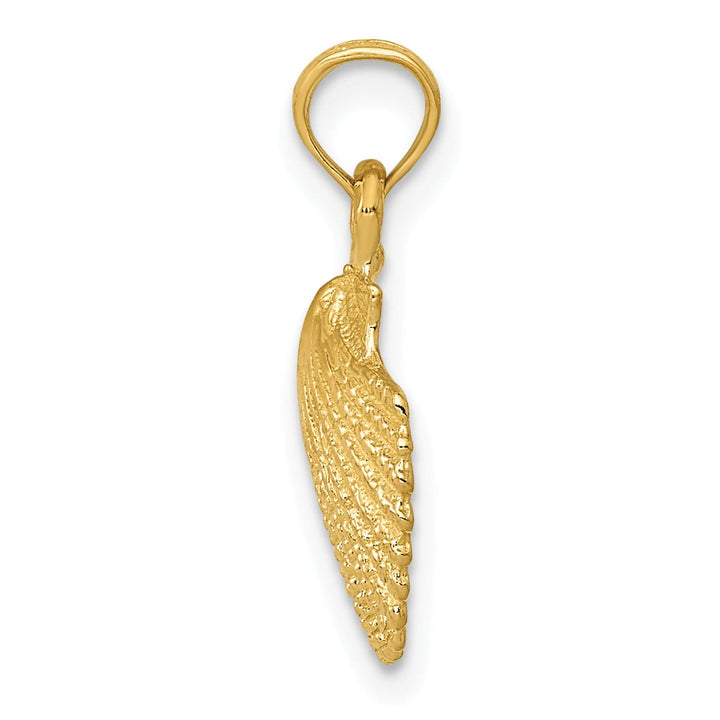 14K Yellow Gold Solid Texture Polished Finish Sea Scallop Shell Charm Pendant