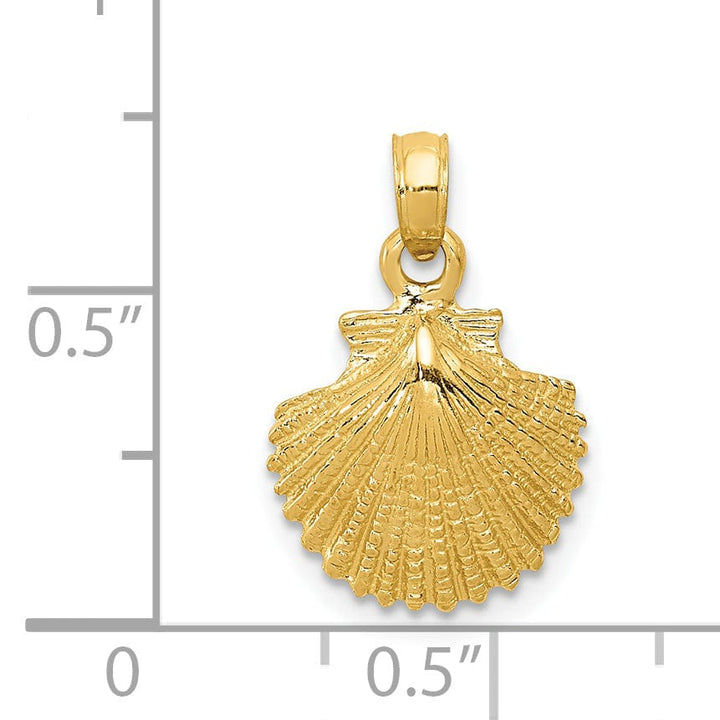 14K Yellow Gold Solid Texture Polished Finish Sea Scallop Shell Charm Pendant