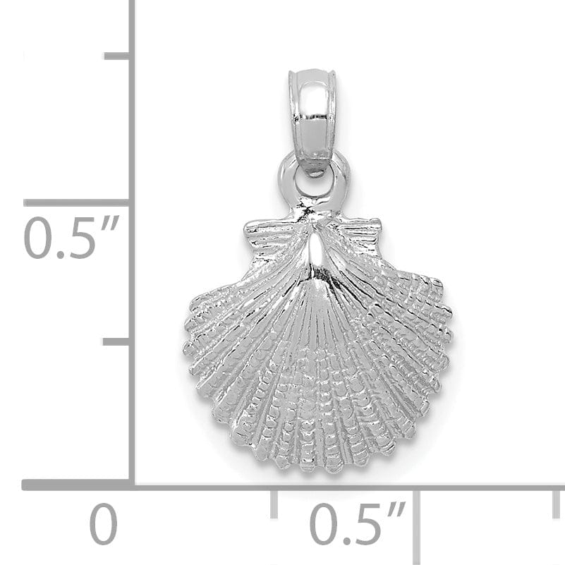 14K White Gold Solid Textured Polished Finish Sea Scallop Shell Charm Pendant