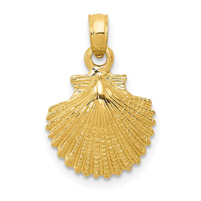 14K Yellow Gold Solid Texture Polished Finish Sea Scallop Shell Charm Pendant